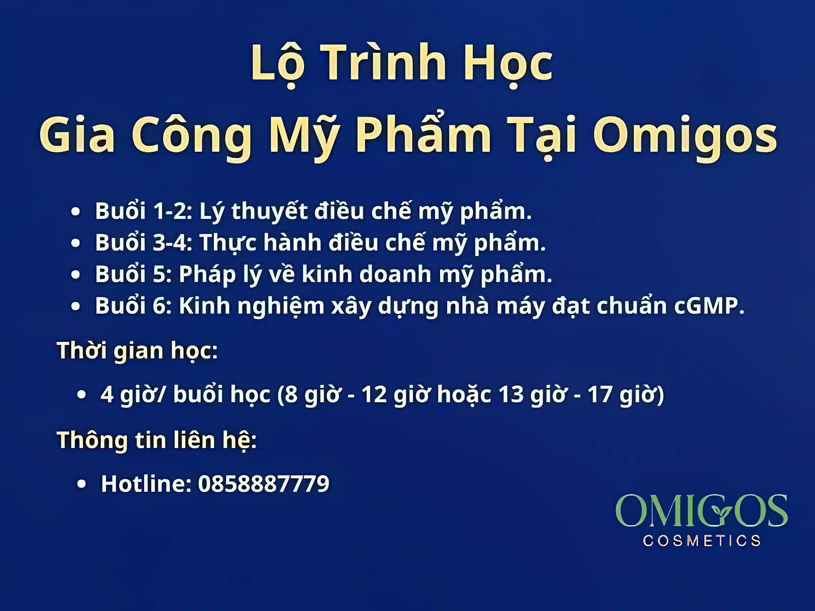 Lộ trình học gia công mỹ phẩm tại Omigos
