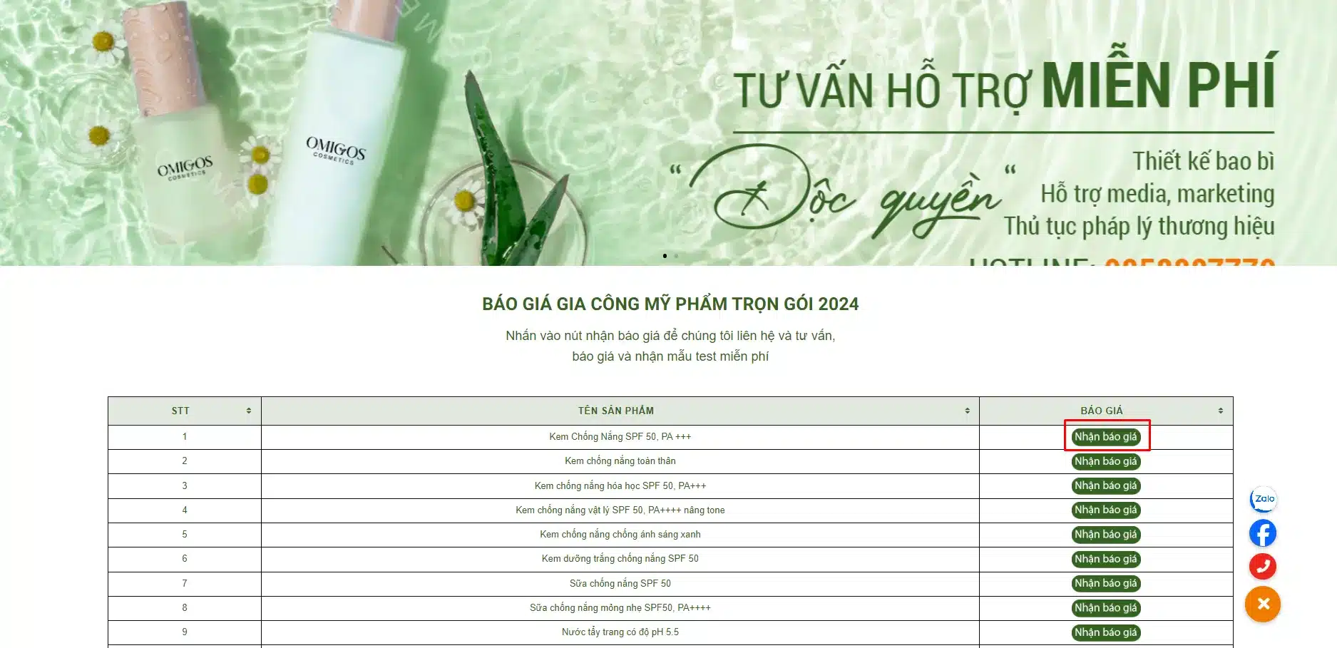 Nhận báo giá gia công mỹ phẩm trọn gói tại Omigos