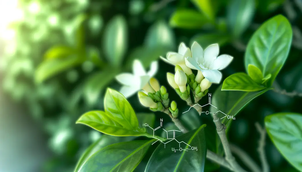 Cây dành dành với hoa trắng dưới nắng