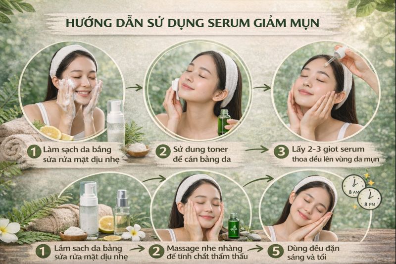Serum Hỗ Trợ Giảm Mụn giúp làm dịu da, giảm sưng viêm và gom cồi mụn nhanh chóng.Đồng thời hỗ trợ kháng khuẩn, kiểm soát dầu và ngăn mụn quay lại.