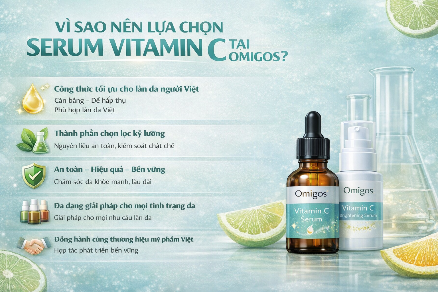 Vitamin C giúp da trông sáng hơn, đều màu, hỗ trợ làm mờ cảm giác thâm sạm và thiếu sức sống.Đồng thời góp phần tăng cường hàng rào bảo vệ da, cho làn da mịn màng và tươi tắn hơn mỗi ngày.
