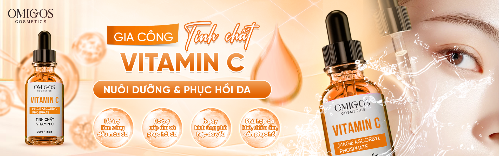 Vitamin C giúp da trông sáng hơn, đều màu, hỗ trợ làm mờ cảm giác thâm sạm và thiếu sức sống.Đồng thời góp phần tăng cường hàng rào bảo vệ da, cho làn da mịn màng và tươi tắn hơn mỗi ngày.