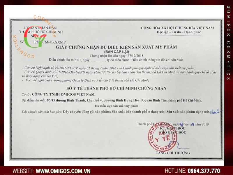Có chứng nhận đạt chuẩn Bộ Y tế